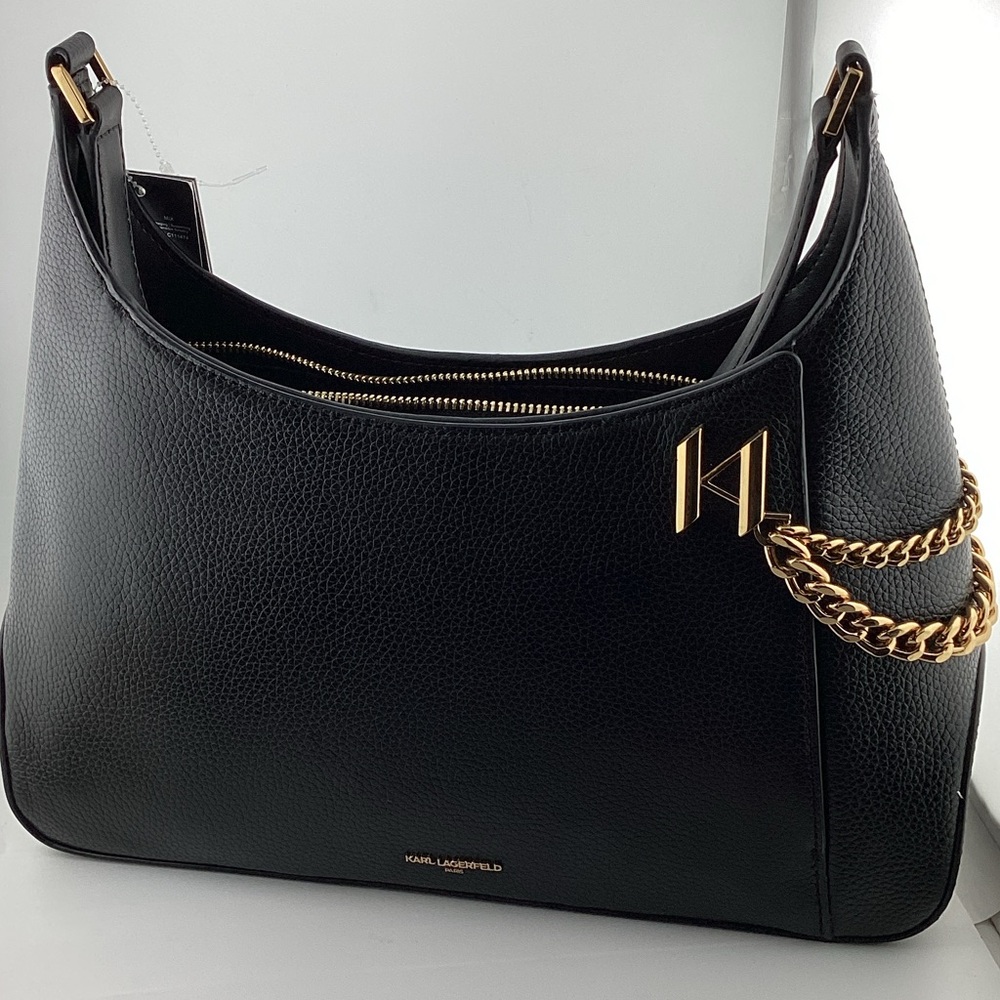 Karl Lagerfeld Black Shoulder Bag with Gold Chain